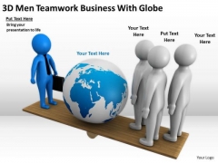 Business People Clipart 3d Men Teamwork With Globe PowerPoint Templates