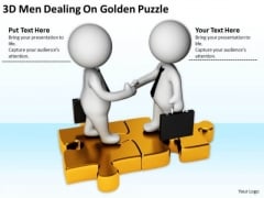 Business People Images Men Dealing On Golden Puzzle PowerPoint Templates Ppt Backgrounds For Slides