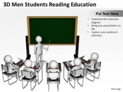 Business Process Flow Diagrams 3d Men Students Reading Education PowerPoint Slides