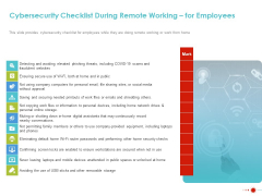 COVID 19 Mitigating Impact On High Tech Industry Cybersecurity Checklist During Remote Working For Employees Demonstration PDF COVID 19 Mitigating Impact On High Tech Industry Cybersecurity Checklist During Remote Working For Employees Demonstration PDF