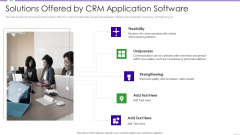 CRM Investor Fundraising Pitch Deck Solutions Offered By CRM Application Software Structure PDF