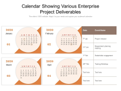 Calendar Showing Various Enterprise Project Deliverables Ppt PowerPoint Presentation Model Format PDF Calendar Showing Various Enterprise Project Deliverables Ppt PowerPoint Presentation Model Format PDF