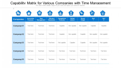 Capability Matrix For Various Companies With Time Management Ppt Gallery Infographics PDF Capability Matrix For Various Companies With Time Management Ppt Gallery Infographics PDF