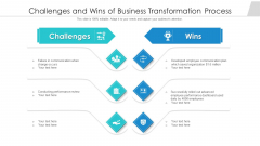 Challenges And Wins Of Business Transformation Process Ppt PowerPoint Presentation File Influencers PDF