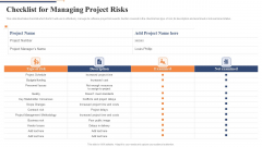 Checklist For Managing Project Risks Ppt Professional Background Image PDF