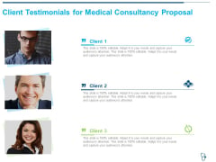 Client Testimonials For Medical Consultancy Proposal Ppt Professional Sample PDF