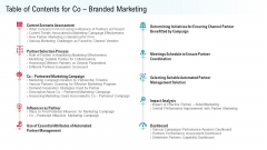 Co Variety Advertisement Table Of Contents For Co Branded Marketing Infographics PDF
