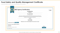Collection Of Quality Assurance PPT Food Safety And Quality Management Certificate Demonstration PDF