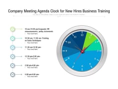 Company Meeting Agenda Clock For New Hires Business Training Ppt PowerPoint Presentation Gallery Templates PDF Company Meeting Agenda Clock For New Hires Business Training Ppt PowerPoint Presentation Gallery Templates PDF
