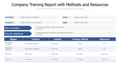 Company Training Report With Methods And Resources Ppt Ideas Infographics PDF Company Training Report With Methods And Resources Ppt Ideas Infographics PDF