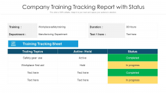 Company Training Tracking Report With Status Ppt Icon Background PDF