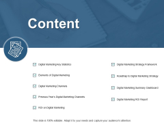 Content Digital Marketing ROI Report Ppt PowerPoint Presentation Model Slide Portrait