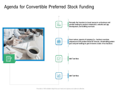 Convertible Preferred Stock Funding Pitch Deck Agenda For Convertible Preferred Stock Funding Portrait PDF
