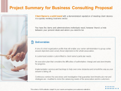 Corporate Consulting Project Summary For Business Consulting Proposal Ppt Outline Objects PDF