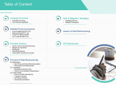 Corporate Debt Refinancing And Restructuring Table Of Content Mockup PDF Corporate Debt Refinancing And Restructuring Table Of Content Mockup PDF