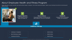 Corporate Physical Health And Fitness Culture Playbook About Employee Health And Fitness Background PDF