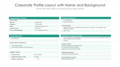Corporate Profile Layout With Name And Background Ppt Ideas Summary PDF Corporate Profile Layout With Name And Background Ppt Ideas Summary PDF