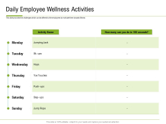 Corporate Wellness Consultant Daily Employee Wellness Activities Summary PDF