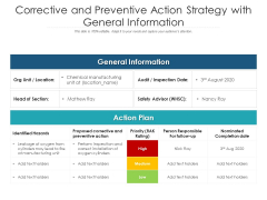 Corrective And Preventive Action Strategy With General Information Ppt PowerPoint Presentation Visual Aids Example File PDF
