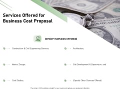 Cost Savings To A Company Services Offered For Business Cost Proposal Formats PDF