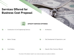Cost Savings To A Company Services Offered For Business Cost Proposal Formats PDF Cost Savings To A Company Services Offered For Business Cost Proposal Formats PDF