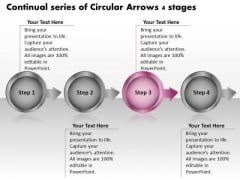 Continual Series Of Circular Arrows 4 Stages Ppt Change Order Process Flow Chart PowerPoint Slides