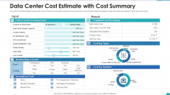 Data Center Cost Estimate With Cost Summary Mockup PDF