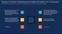 Data Warehousing IT Impact Of Data Warehouse Implementation On Company Ppt Icon Demonstration PDF