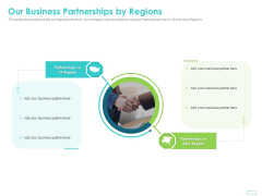 Debt Funding Investment Pitch Deck Our Business Partnerships By Regions Ppt Visual Aids Styles PDF Debt Funding Investment Pitch Deck Our Business Partnerships By Regions Ppt Visual Aids Styles PDF