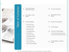 Developing A Right Pricing Strategy For Business Table Of Contents Infographics PDF Developing A Right Pricing Strategy For Business Table Of Contents Infographics PDF