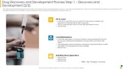 Drug Discovery And Development Process Step 1 Discovery And Development Optimization Formats PDF Drug Discovery And Development Process Step 1 Discovery And Development Optimization Formats PDF