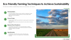 Eco Friendly Farming Techniques To Achieve Sustainability Ppt PowerPoint Presentation Gallery Master Slide PDF