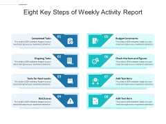 Eight Key Steps Of Weekly Activity Report Ppt PowerPoint Presentation Outline Infographics PDF Eight Key Steps Of Weekly Activity Report Ppt PowerPoint Presentation Outline Infographics PDF