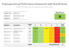 Employee Annual Performance Assessment With Overall Score Ppt PowerPoint Presentation Gallery Designs Download PDF