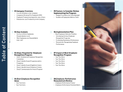 Employee Recognition Award Table Of Content Ppt PowerPoint Presentation Professional Example Topics PDF Employee Recognition Award Table Of Content Ppt PowerPoint Presentation Professional Example Topics PDF