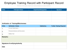 Employee Training Record With Participant Record Ppt PowerPoint Presentation Pictures Background PDF