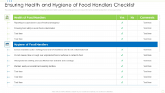 Ensuring Health And Hygiene Of Food Handlers Checklist Food Security Excellence Ppt Slides Graphics PDF