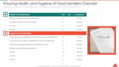 Ensuring Health And Hygiene Of Food Handlers Checklist Increased Superiority For Food Products Information PDF