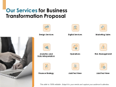 Enterprise Revamping Our Services For Business Transformation Proposal Ppt Portfolio Backgrounds PDF Enterprise Revamping Our Services For Business Transformation Proposal Ppt Portfolio Backgrounds PDF