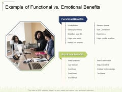 Example Of Functional Vs Emotional Benefits Ppt Ideas Images PDF Example Of Functional Vs Emotional Benefits Ppt Ideas Images PDF