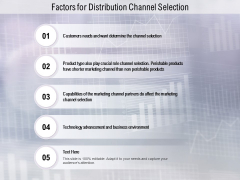 Factors For Distribution Channel Selection Ppt PowerPoint Presentation Pictures Tips