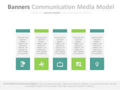 Five Banners With Communication And Media Icons Powerpoint Template Five Banners With Communication And Media Icons Powerpoint Template