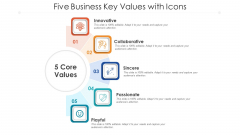 Five Business Key Values With Icons Ppt PowerPoint Presentation File Objects PDF Five Business Key Values With Icons Ppt PowerPoint Presentation File Objects PDF