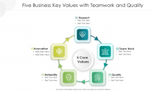 Five Business Key Values With Teamwork And Quality Ppt PowerPoint Presentation Gallery Shapes PDF Five Business Key Values With Teamwork And Quality Ppt PowerPoint Presentation Gallery Shapes PDF