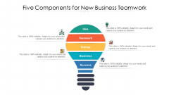 Five Components For New Business Teamwork Ppt PowerPoint Presentation Icon Deck PDF Five Components For New Business Teamwork Ppt PowerPoint Presentation Icon Deck PDF