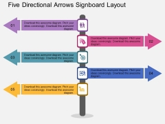 Five Directional Arrows Signboard Layout Powerpoint Template Five Directional Arrows Signboard Layout Powerpoint Template