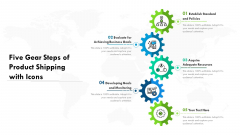 Five Gear Steps Of Product Shipping With Icons Ppt PowerPoint Presentation File Ideas PDF Five Gear Steps Of Product Shipping With Icons Ppt PowerPoint Presentation File Ideas PDF