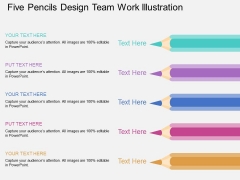 Five Pencils Design Team Work Illustration PowerPoint Template