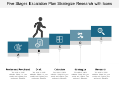 Five Stages Escalation Plan Strategize Research With Icons Ppt PowerPoint Presentation Icon Graphics Pictures