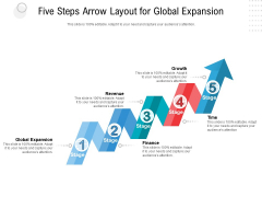 Five Steps Arrow Layout For Global Expansion Ppt PowerPoint Presentation Professional Brochure PDF